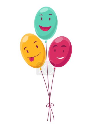 Ilustración de Personajes divertidos globo con caras sonrientes felices, accesorios de fiesta coloridos. - Imagen libre de derechos