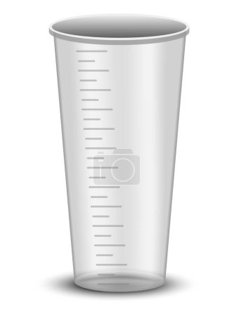 Illustration for Plastic or glass measure jug. Realistic glass cup with measurement scale for volume isolated. Container for cooking or chemicals. Vector icon. - Royalty Free Image
