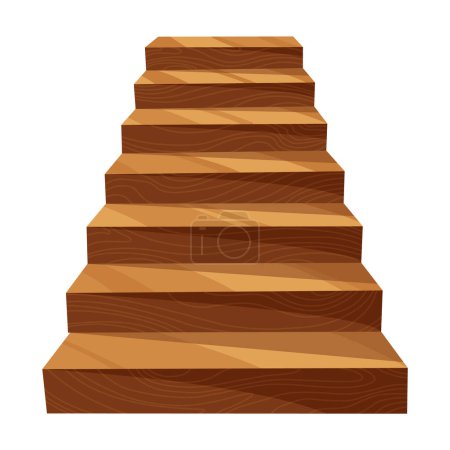 Téléchargez les illustrations : Jeu escaliers château dans le style dessin animé. Escaliers médiévaux anciens sans balustrades, marches en bois et contremarches rocheuses avec des détails fissurés. Escalier vectoriel isolé sur fond blanc. - en licence libre de droit