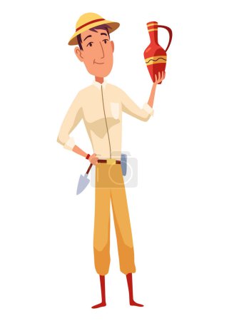 Illustration for Archeology history, archaeologist explorer character. Pepople graphic element for mobile game. Isolated archaeology vector illustration. - Royalty Free Image