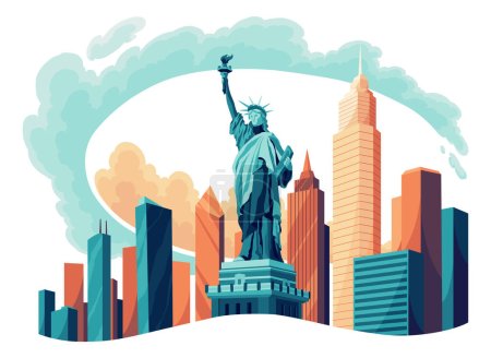 The Statue of Liberty flat cartoon isolated on white background. Vector illustration