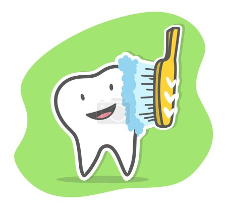 Illustration for Teeth care and hygiene concept. Healthy happy teeth. Vector illustration. - Royalty Free Image