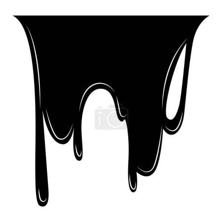 Paint dripping liquid. Flowing oil stain. Set of black drips. Abstract flow stencil, current ink streak or fluid smudge. Vector illustration on white background.