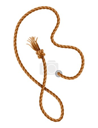 Knotted ropes with tassels and holes. Knot cord curve, rope sailor marine. Curtain tassels, realistic rope elements. Isolated marine twisted loops. Vector illlustration.