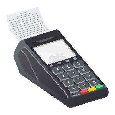 Die Bezahlung erfolgt am Terminal. NFC-Konzept für Zahlungsmaschinen. Zahlungsterminal, Attrappe. Vektorabbildung in flachem Design.