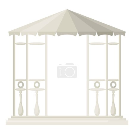 Illustration for Gazebos pergola style. Architecture wooden bower flat cartoon icon. Pavilion structure, city park or gardens area element isolated on white background. Vector illustration. - Royalty Free Image