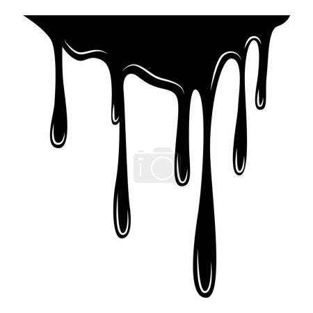 Paint dripping liquid. Flowing oil stain. Set of black drips. Abstract flow stencil, current ink streak or fluid smudge. Vector illustration on white background.