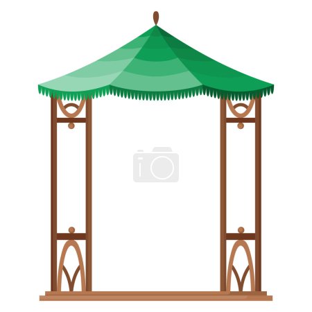 Illustration for Gazebos pergola style. Architecture wooden bower flat cartoon icon. Pavilion structure, city park or gardens area element isolated on white background. Vector illustration. - Royalty Free Image
