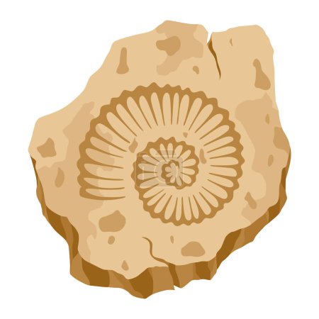Piedra fósil arqueológica con impresión de plantas extinguidas. Arqueología y paleontología. Dibujos animados vector ilustración.