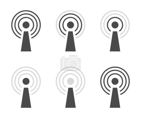 Téléchargez les illustrations : Force du signal wifi icône set collection. Vecteur de symbole réseau de connexion sans fil. - en licence libre de droit