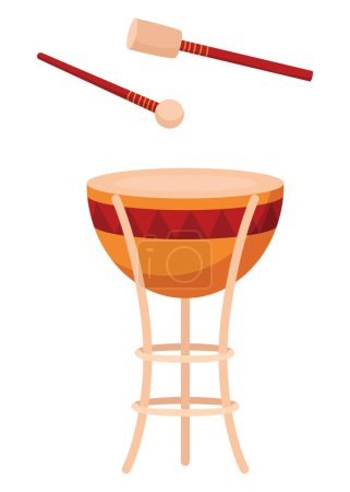 Téléchargez les illustrations : Tambours et percussions vectoriels illustrations plates isolés sur fond blanc, magasin d'instruments de musique. - en licence libre de droit