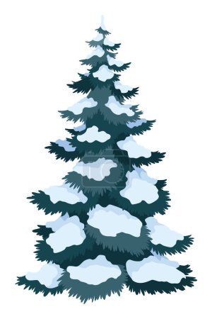 Fir tree with snow. Winter snow-covered spruce. Green fluffy pine isolated on white background.