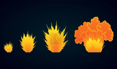 Illustration for Explosion animation. Animation for game of the explosion effect. Cartoon animation for game. Exploding effect frames. Hand drawn vector illustration. - Royalty Free Image