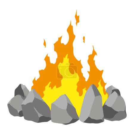 Fireplace campfire type. Burning wood, travel and adventure symbol. Vector bonfire or woodfire in cartoon flat style. Tourist bonfires in stack.