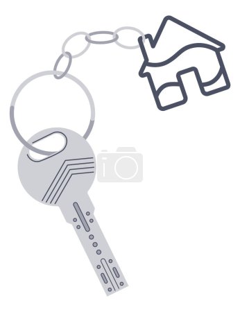 Door keys keyfob. Ring with trinket, keychains plastic tag hanging on keyring. House, apartment or room locking accessories. Cartoon flat vector isolated on white background.
