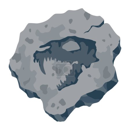 Piedra fósil arqueológica con impresión de huesos de dinosaurio jurásico. Huella de reptil arqueológico, hueso. Dibujos animados vector ilustración.