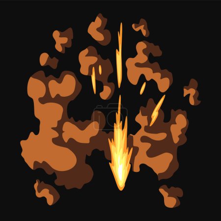 Illustration for Gun flashe or gunshot animation. Fire explosion effect during the shot with the gun. Cartoon flash effect of bullet start. Shotgun fire, muzzle flash and explode. - Royalty Free Image