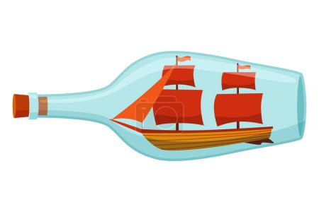 Ships in bottle. Glass with object inside. Miniature model of marine vessel. Hobby craft work and sea theme. Decorative marine souvenir, sailing craft.