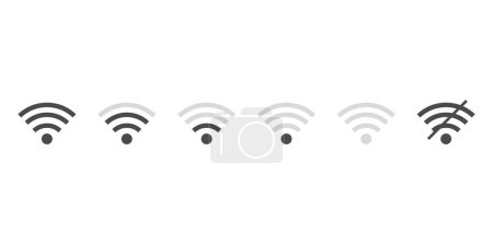 Téléchargez les illustrations : Force du signal wifi icône set collection. Vecteur de symbole réseau de connexion sans fil. - en licence libre de droit