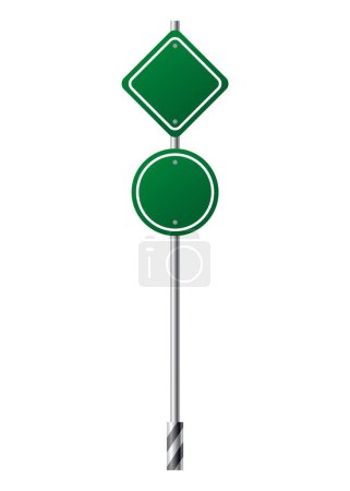 Green traffic sign. Road board text panel, mockup signage, direction highway city signpost location street way. Isolated information sign. Blank board with place for text. Vector illustration.