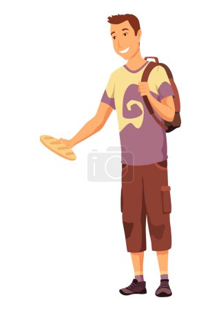 Volunteer help homeless man. Idea of charity and support. Care about people. Isolated vector flat illustration.