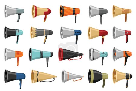 Megaphone icon set. Amplify your message with this bold and attention-grabbing graphic. Perfect for marketing and communication themes. Loud.