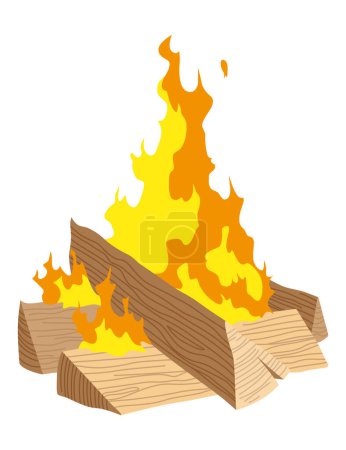 Fireplace campfire type. Burning wood, travel and adventure symbol. Vector bonfire or woodfire in cartoon flat style. Tourist bonfires in stack.