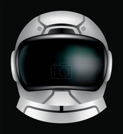 Casco de astronauta, máscara de cosmonauta realista con vidrio para la exploración espacial y el vuelo en el cosmos. Parte traje para la cabeza del hombre del espacio de protección. Ilustración vectorial aislada.