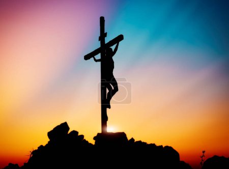 Photo for Jesus Christ crucified on the cross at Calvary hill - Royalty Free Image