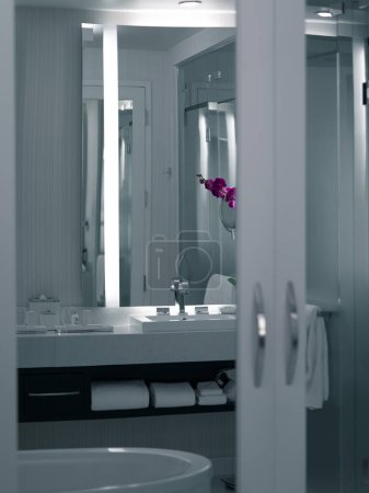 Téléchargez les photos : Vue sur les belles toilettes modernes contemporaines carrelées - en image libre de droit