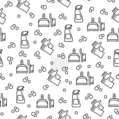 Seamless pattern on white background with cleaning tools. Cleaning service. Housework. Vector illustration