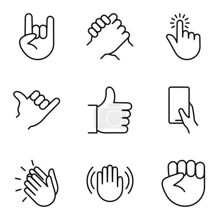 Conjunto de iconos de gesto de mano, aislado sobre fondo blanco. Ilustración vectorial.