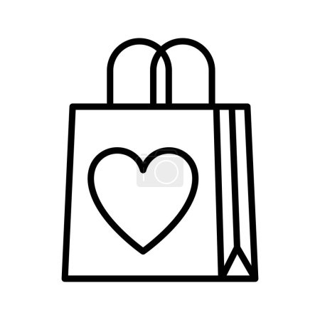 Einkaufstasche mit Herz-Symbol. Valentinstag-Verkauf. Piktogramm isoliert auf weißem Hintergrund. Vektorillustration.