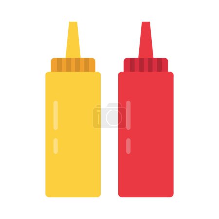 Illustration for Condiments icon. Mustard, tomato ketchup. Sauces in bottles isolated on white background. - Royalty Free Image