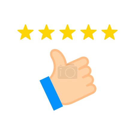 Illustration for Customer review rating with 5 stars and thumb-up. Feedback. Customer satisfaction. Vector illustration - Royalty Free Image