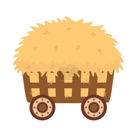 Téléchargez les illustrations : Chariot à quatre roues en bois avec foin, illustration vectorielle plate - en licence libre de droit