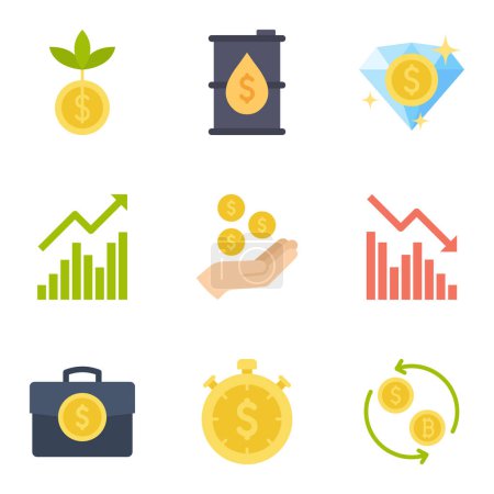Business finance and investment icons set. Financial planning, economy. Vector Illustration