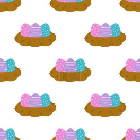 easter seamless pattern, flat vector illustration with cute cartoon eggs
