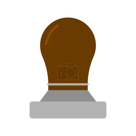 Tamper coffee tool in flat style. Coffee tamper with wooden handle, coffee maker portafilter press tamp. Vector illustration