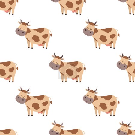 Photo for Seamless pattern with cartoon cow, cute animal wallpaper, flat style - Royalty Free Image