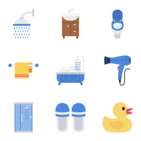 Badezimmer Linie Symbol-Set zum Duschen, Baden und allgemeine Hygiene. Vektorillustration