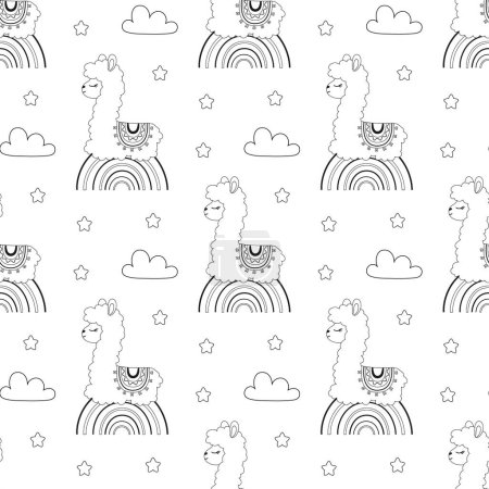 Photo for Seamless background with cute llama, decorative wallpaper in scandinavian style, suitable for childrens clothing, interior design, packaging, printing - Royalty Free Image