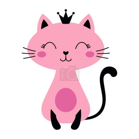 Photo for Kids fashion print with cute pink princess cat, vector illustration in cartoon flat style - Royalty Free Image