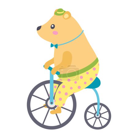 Cartoon-Zirkusbär auf Fahrrad, flache Vektorillustration