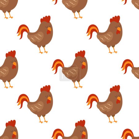 Photo for Rural seamless pattern design with rooster, print with cartoon cock for fabric, wrapping paper, textile - Royalty Free Image