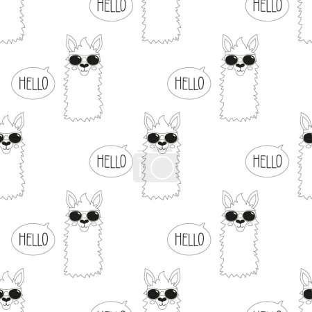 Photo for Seamless pattern with funny llama and lettering hello isolated on white background, flat style, creative childish texture, outline vector illustration, great for fabric, textile - Royalty Free Image