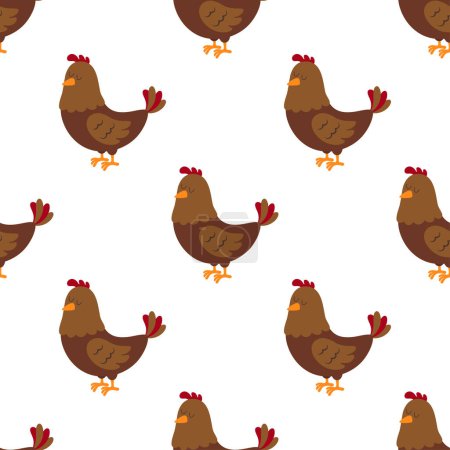 Photo for Seamless pattern with cute cartoon chickens on white, easter background with cartoon hen - Royalty Free Image