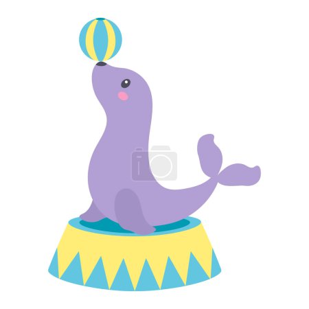 Photo for Fur seal on circus stand with ball, vector illustration of seal animal, cartoon flat style - Royalty Free Image