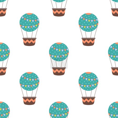 Photo for Hot air balloon seamless pattern, vector illustrations isolated on white background, polka dots and flags, child drawing style - Royalty Free Image
