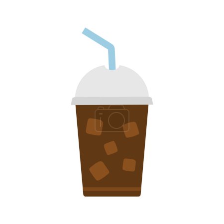 Illustration for Ice coffee icon. Cold drink in plastic glass with straw, ice cubes. Vector illustration - Royalty Free Image